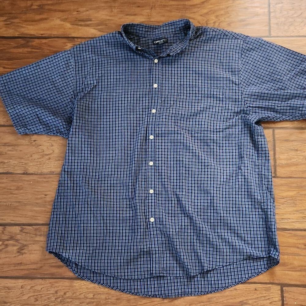 Cherokee men's XXL navy blue plaid short sleeve button down shirt